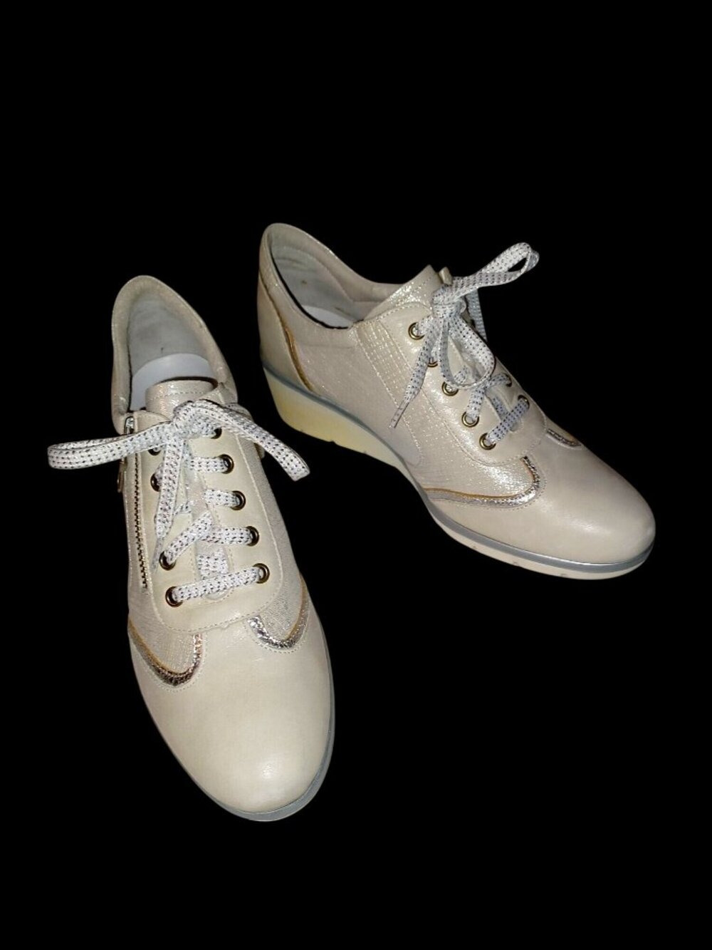 Shoes Walking Wedge Lace Comfy Zip Geo Reino Active Cream Womens US 7/EU Size 38